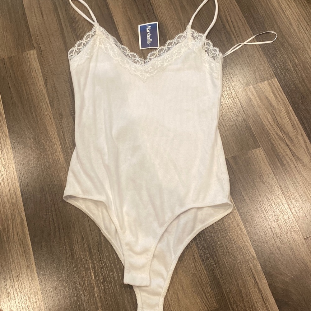 Ribbed White Lace Bodysuit